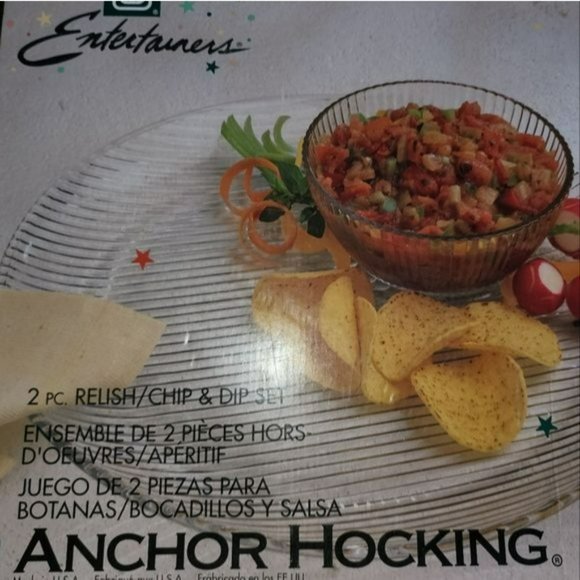 Vintage Anchor Hocking Entertainers Ribbed Glass Relish Chip And Dip Set 2 pcs - Picture 4 of 14